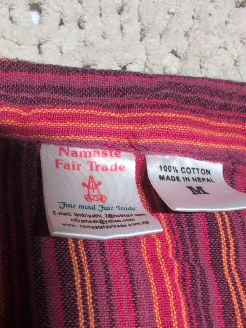 384- Namaste Fair Trade Men's Red Striped Short-Sleeve Shirt - Picture 2 of 6
